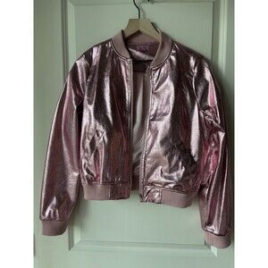 Pink Women’s Metallic Bomber Jacket Francesca’s Size Small